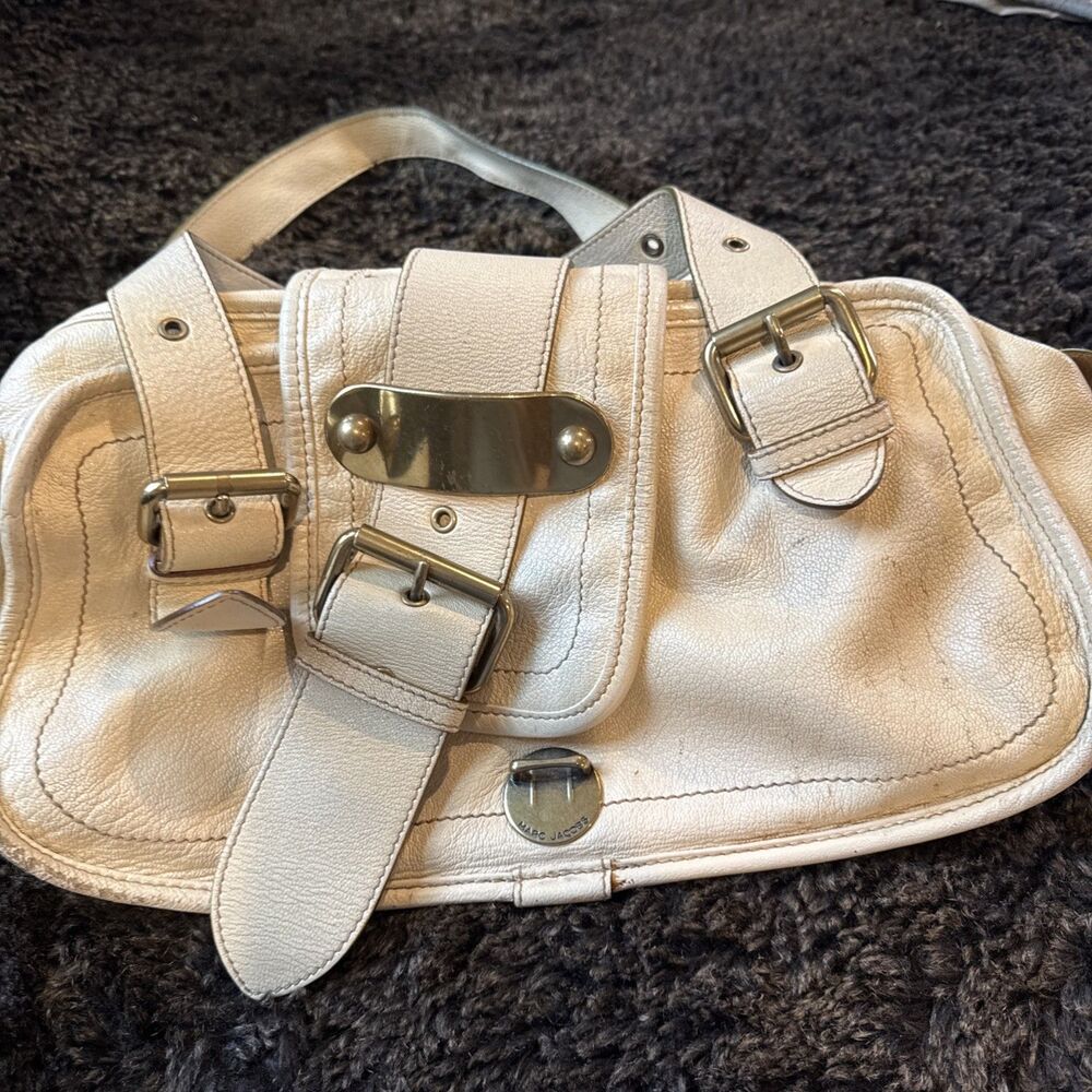 Vtg Marc Jacobs Blake Leather Tote Bag cream color made in Italy